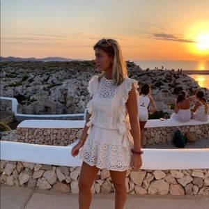 MISA Cream Lace Eyelet Dress